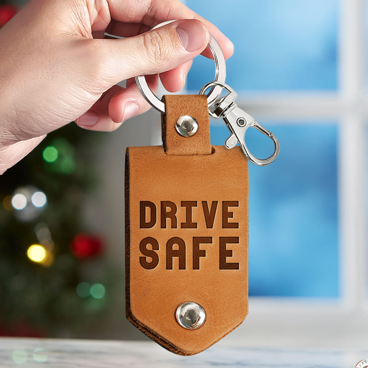 Drive Safe - Personalized Leather Photo Keychain