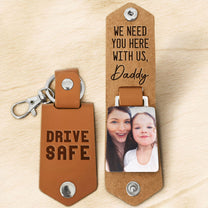 Drive Safe - Personalized Leather Photo Keychain