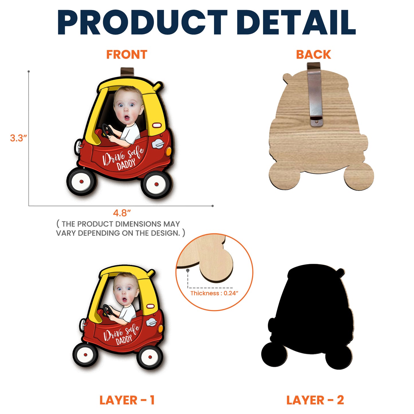 Drive Safe Reminder - Personalized Photo Wooden Car Visor Clip