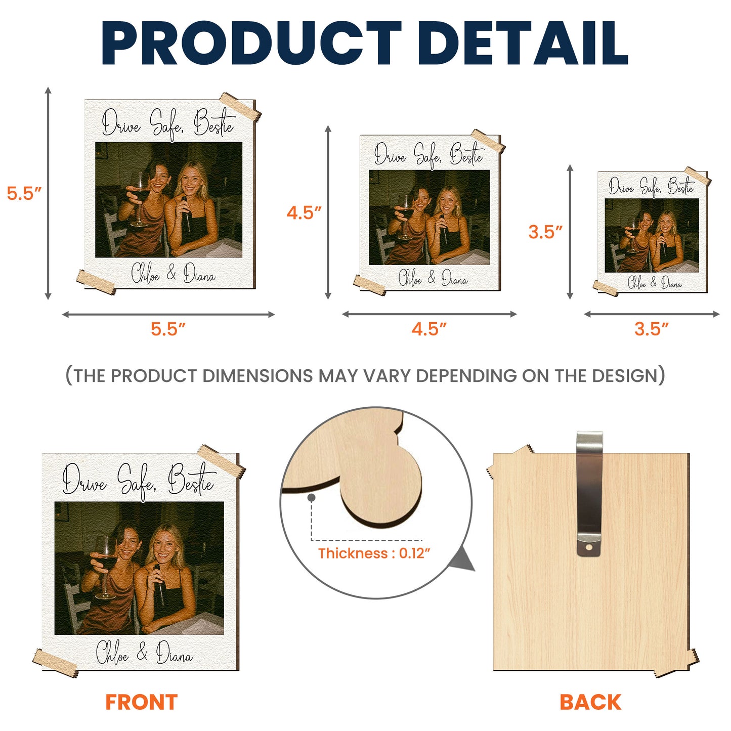 Drive Safe, Bestie I Love You Custom Friendship Photo Polaroid - Personalized Wooden Photo Car Visor Clip