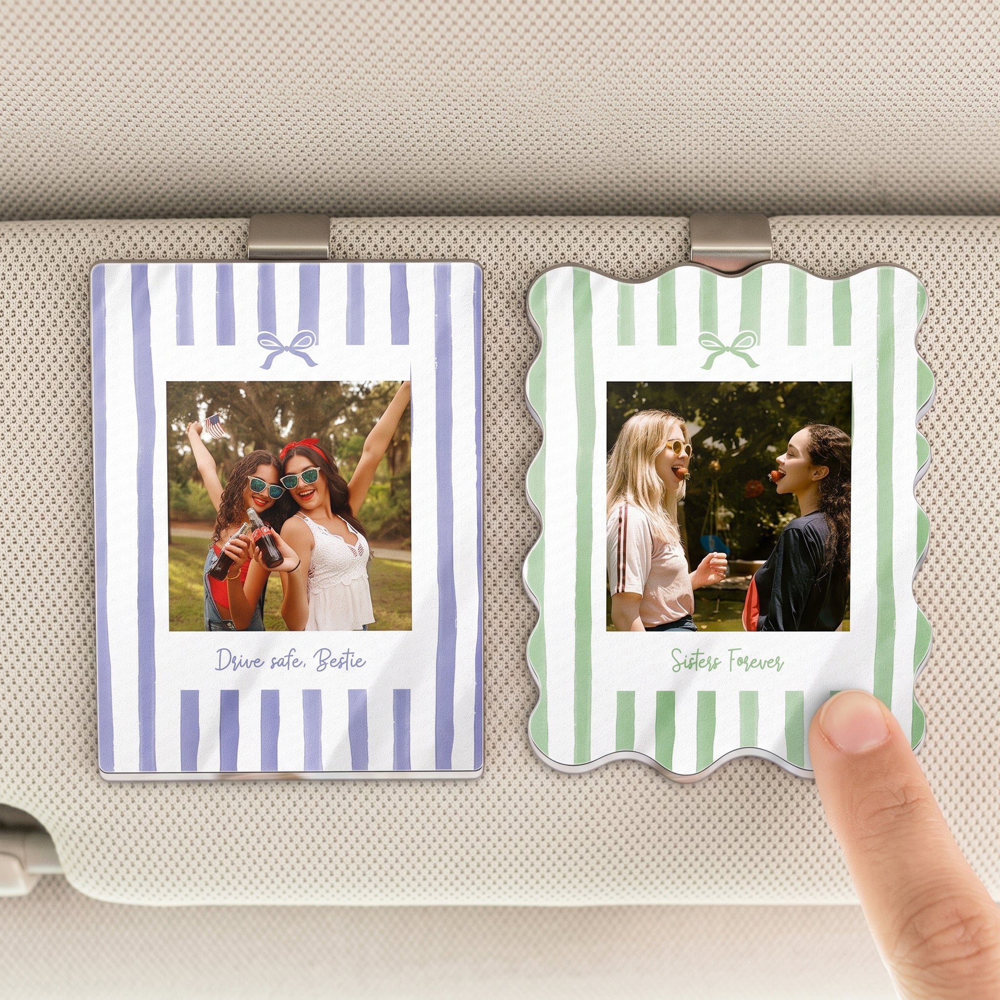 Drive Safe, Bestie - Retro Frame - Upload Friendship Photo - Personalized Car Visor Clip 3