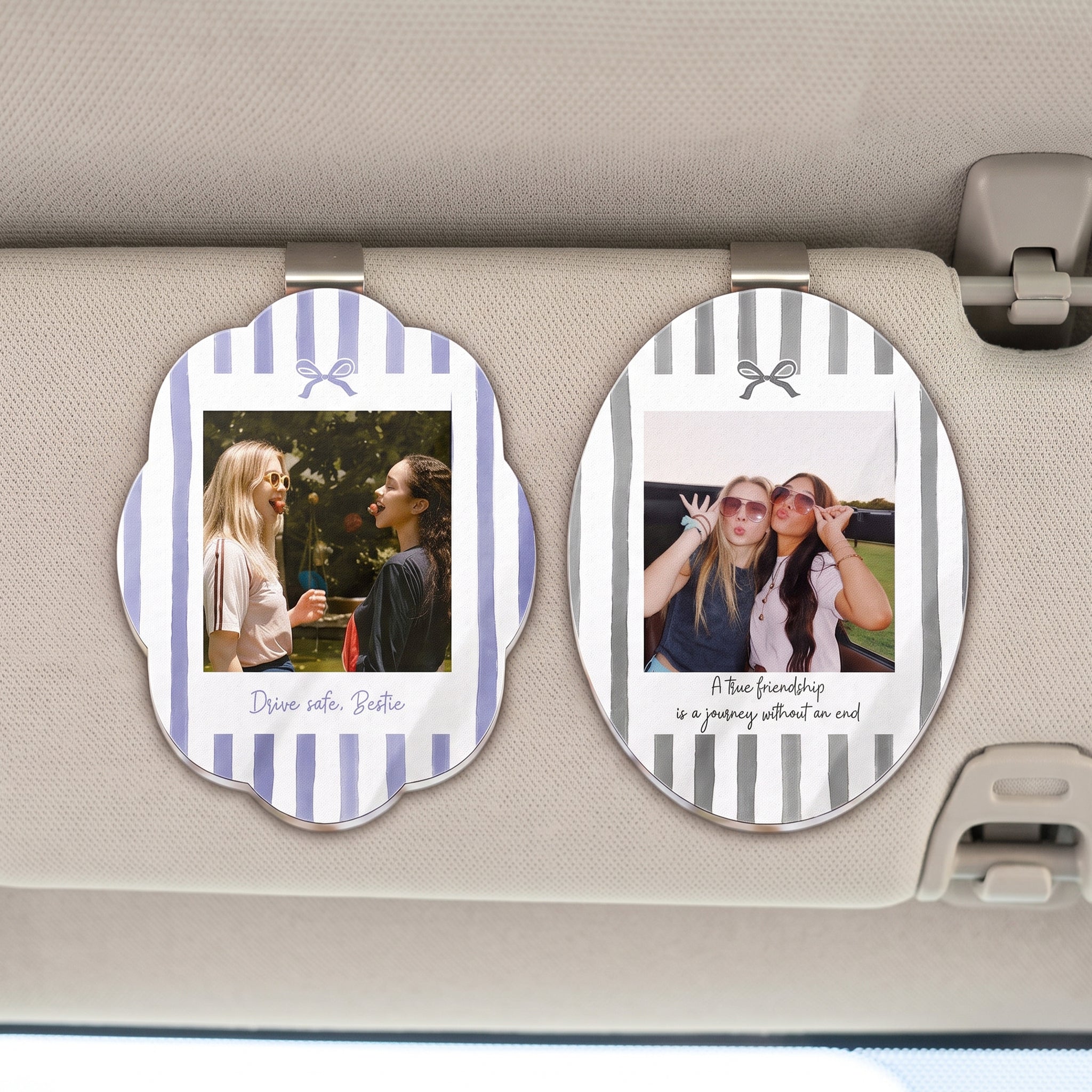 Drive Safe, Bestie - Retro Frame - Upload Friendship Photo - Personalized Car Visor Clip 2