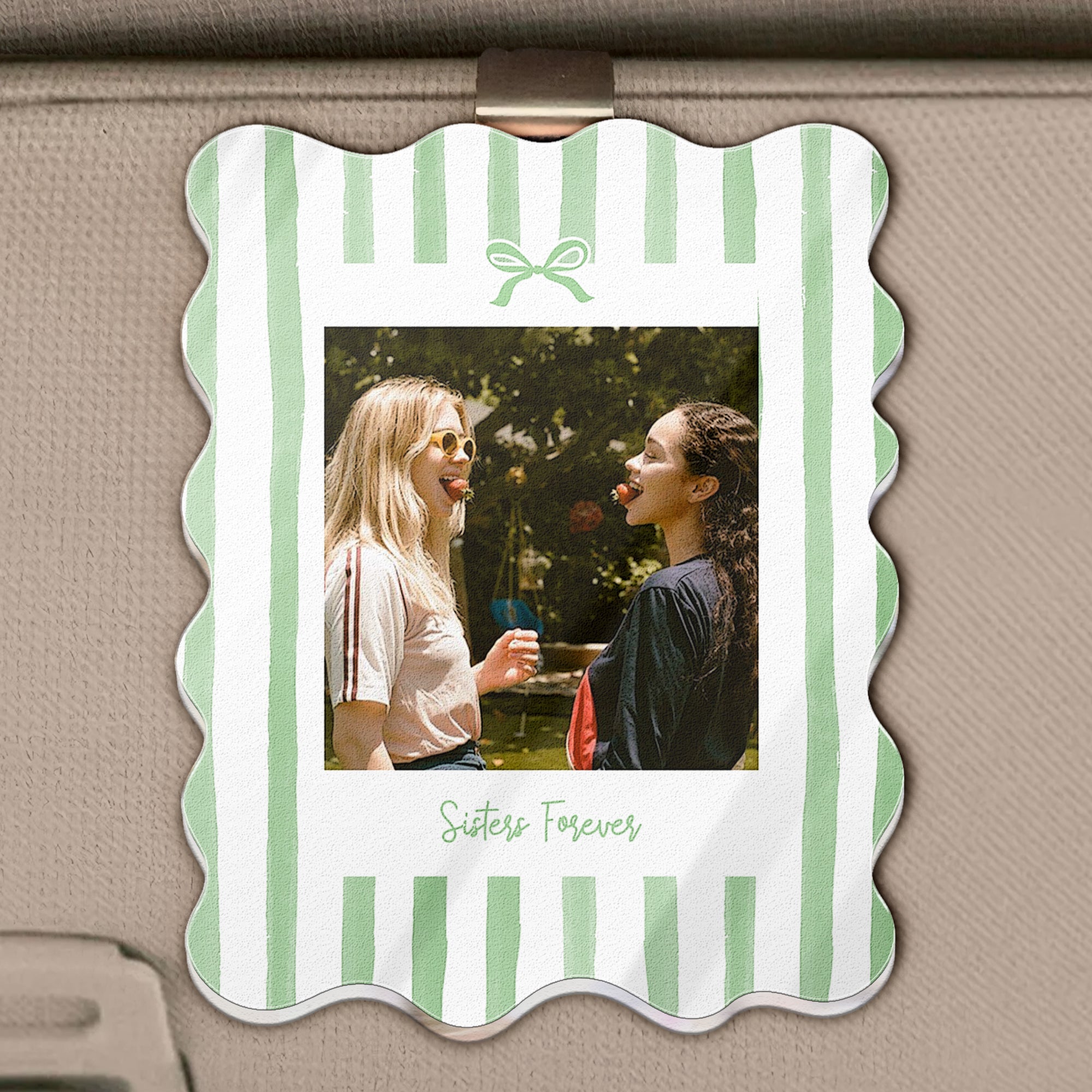 Drive Safe, Bestie - Retro Frame - Upload Friendship Photo - Personalized Car Visor Clip 4