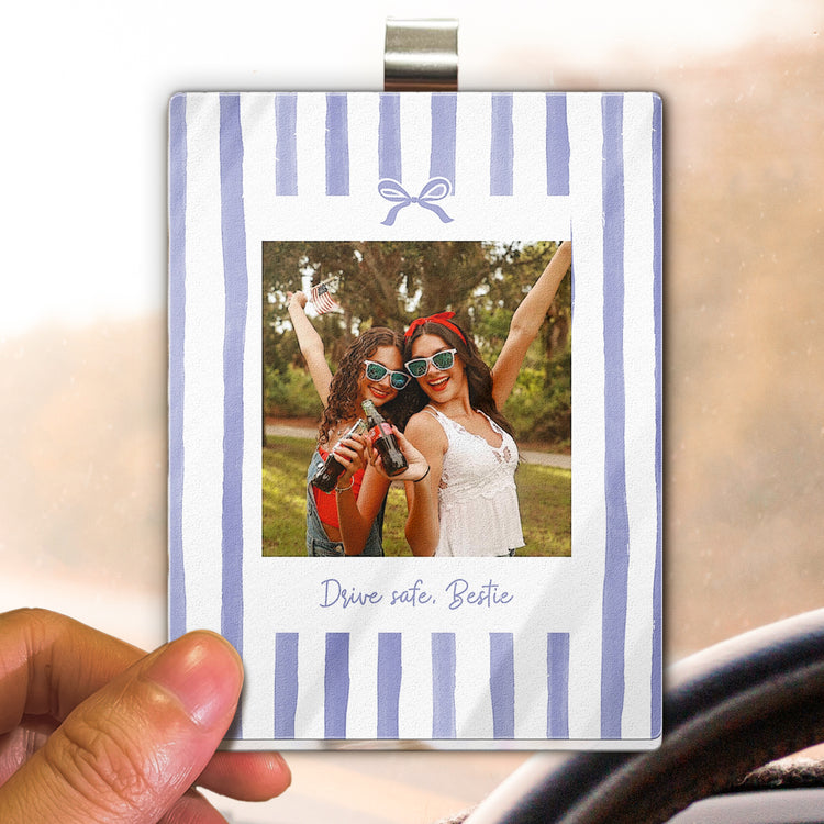 Drive Safe, Bestie - Retro Frame - Upload Friendship Photo - Personalized Car Visor Clip 6