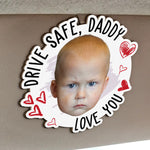 Drive Safe, Daddy Fun Kid Faces - Personalized Wooden Photo Car Visor Clip