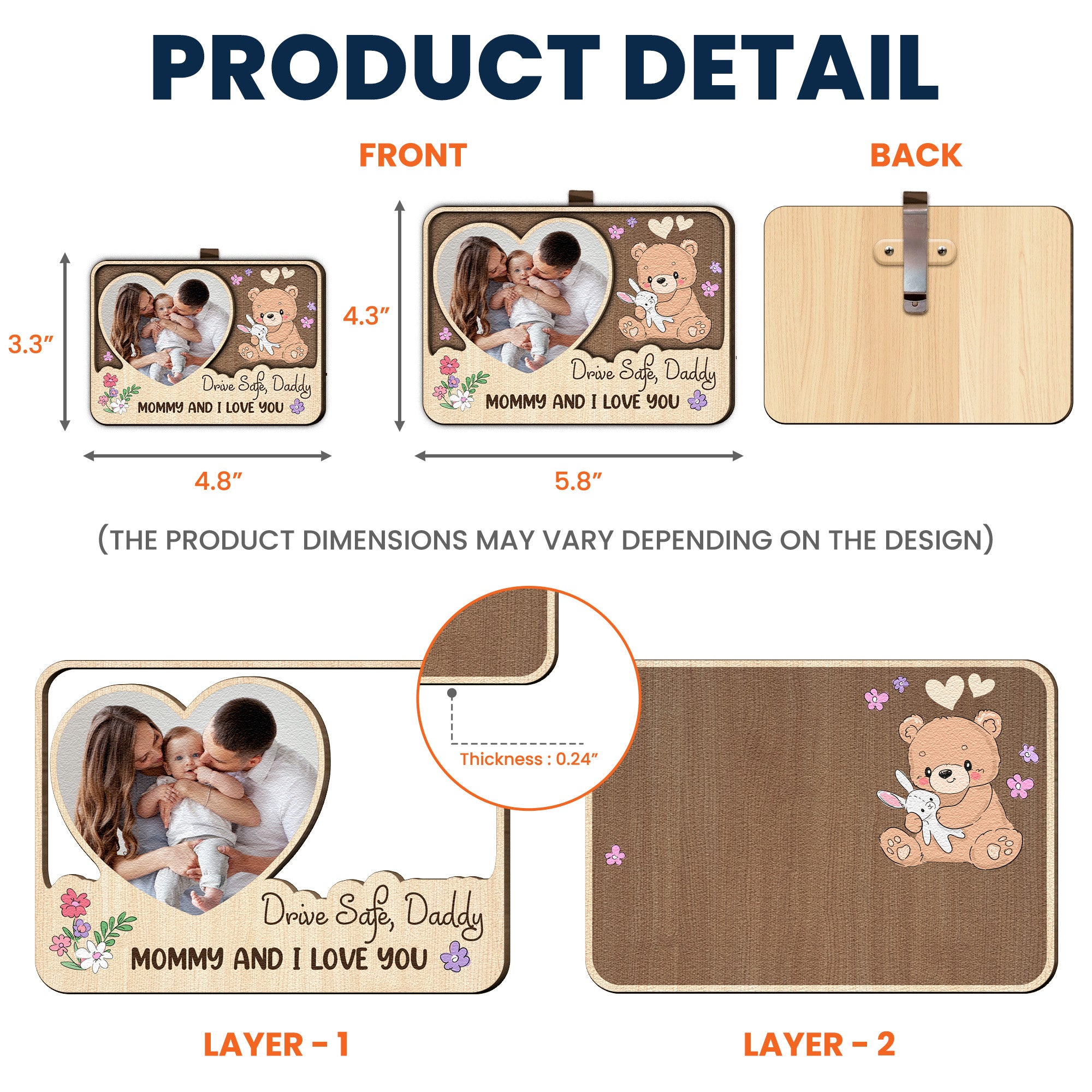 Drive Safe, Daddy. Mommy And I Love You - Personalized Wooden Photo Car Visor Clip