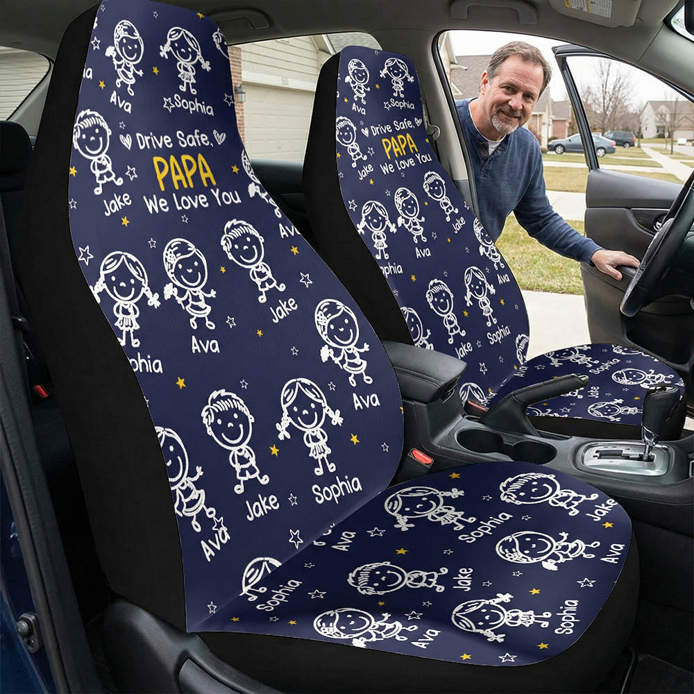 Drive Safe, Daddy, Grandpa, Mommy, Grandma With Cute Kids - Personalized Car Seat Cover