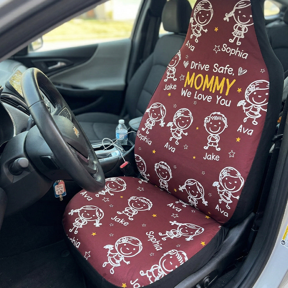 Drive Safe, Daddy, Grandpa, Mommy, Grandma With Cute Kids - Personalized Car Seat Cover
