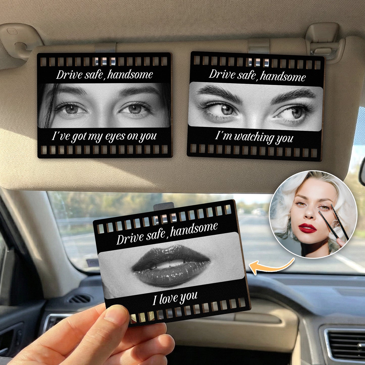 Drive Safe, Handsome. I’m Watching You - Personalized Wooden Photo Car Visor Clip