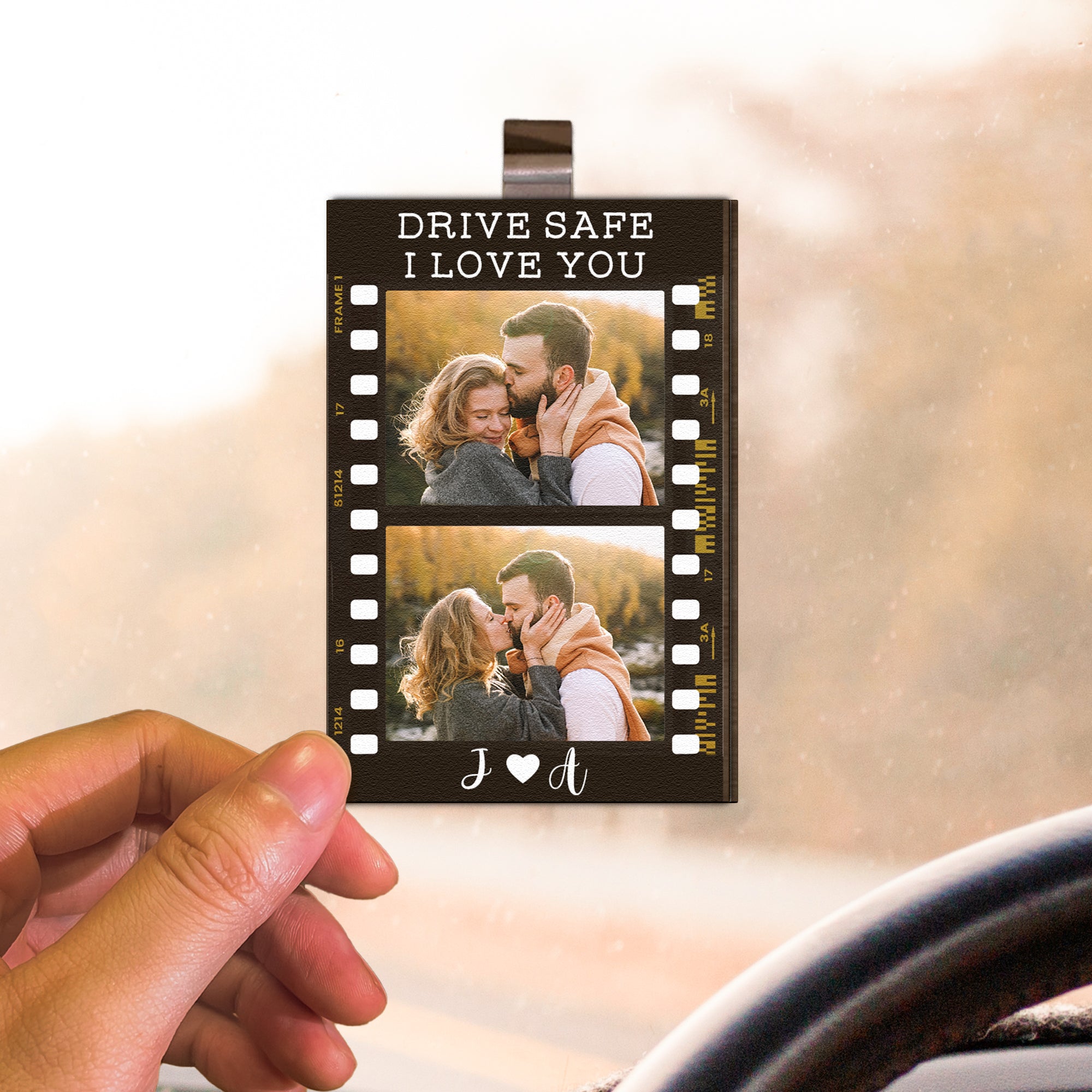 Drive Safe, I Love You - Personalized Wooden Photo Car Visor Clip