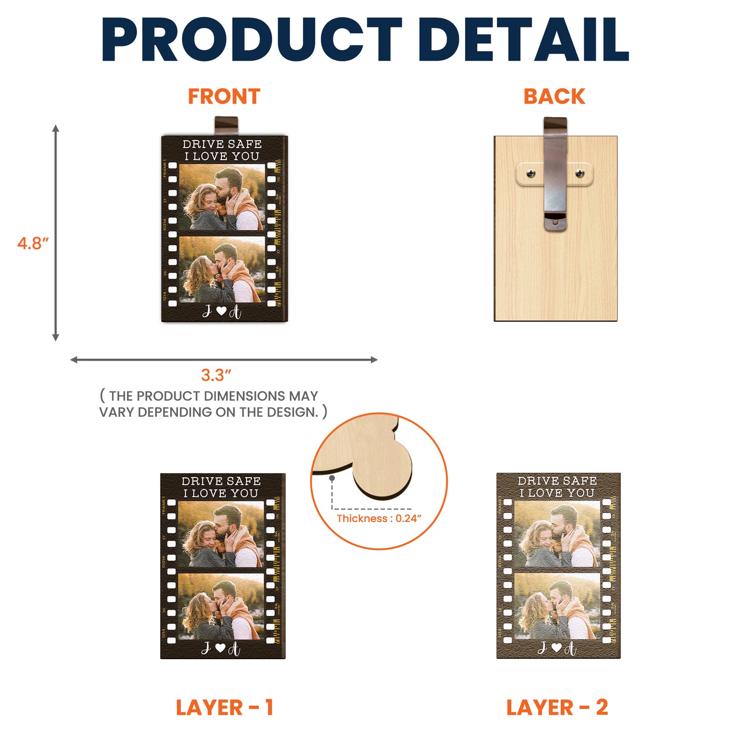 Drive Safe, I Love You - Personalized Wooden Photo Car Visor Clip