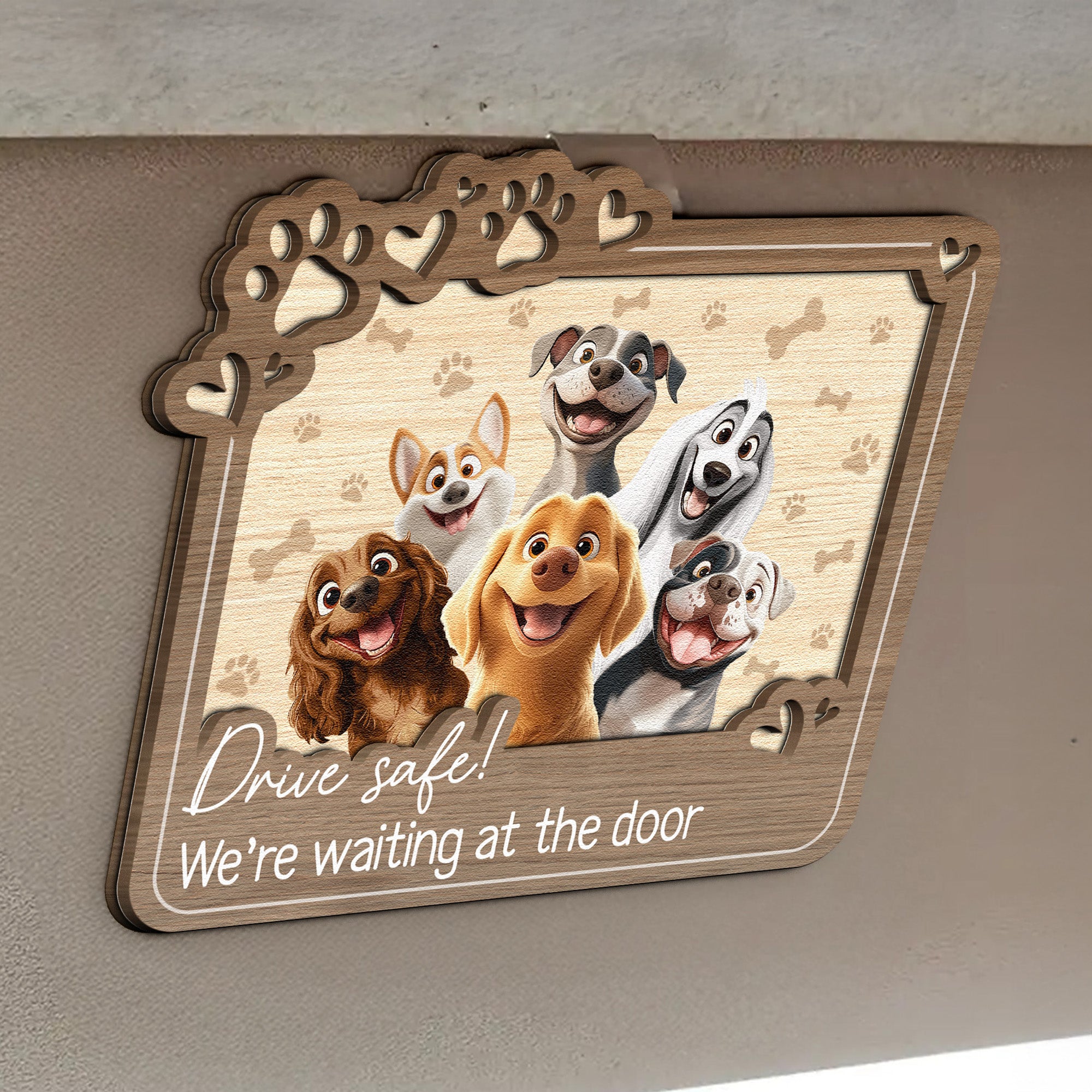 Drive Safe! We’re Waiting At The Door - Personalized Wooden Car Visor Clip