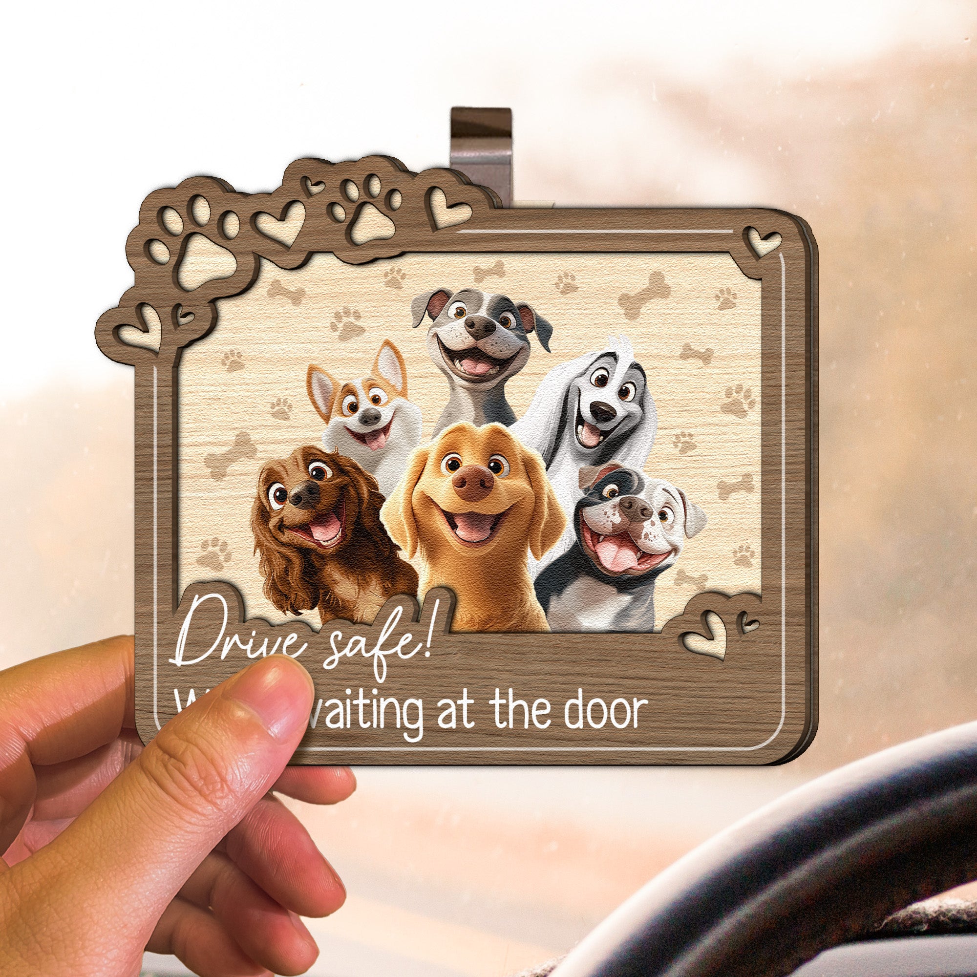 Drive Safe! We’re Waiting At The Door - Personalized Wooden Car Visor Clip