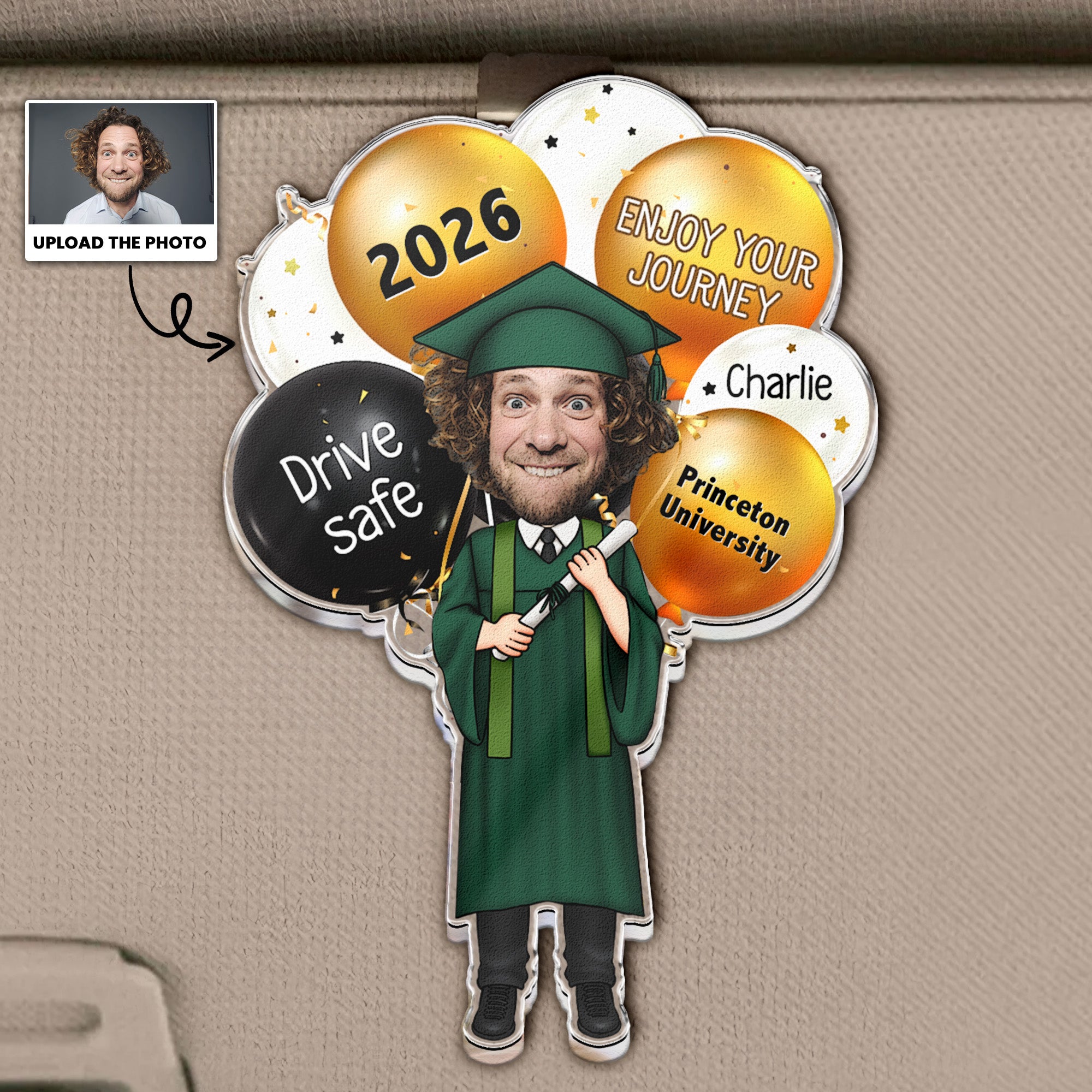 Drive Safely And Enjoy Your Journey Graduation Gift - Personalized Acrylic Photo Visor Clip