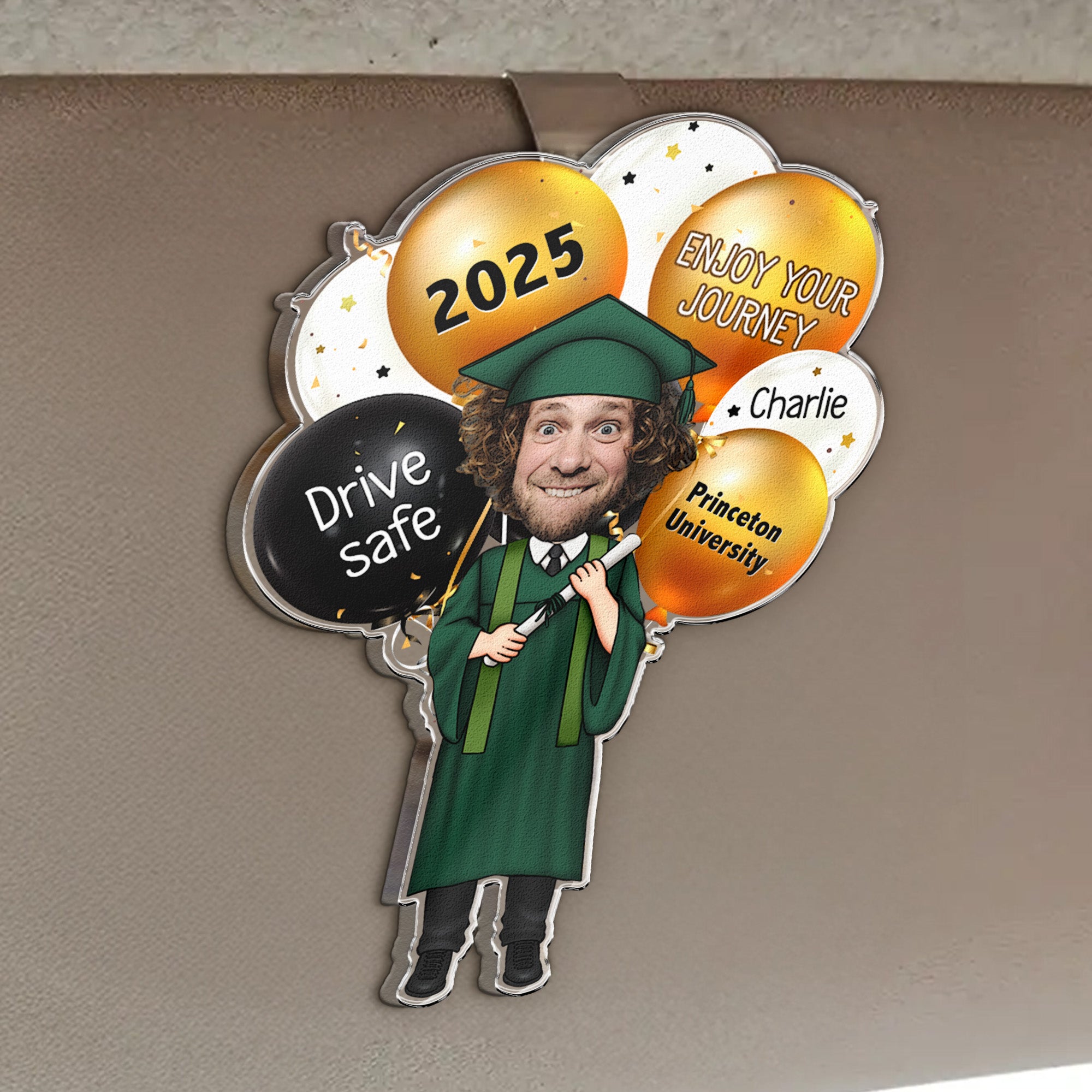 Drive Safely And Enjoy Your Journey Graduation Gift - Personalized Acrylic Photo Visor Clip