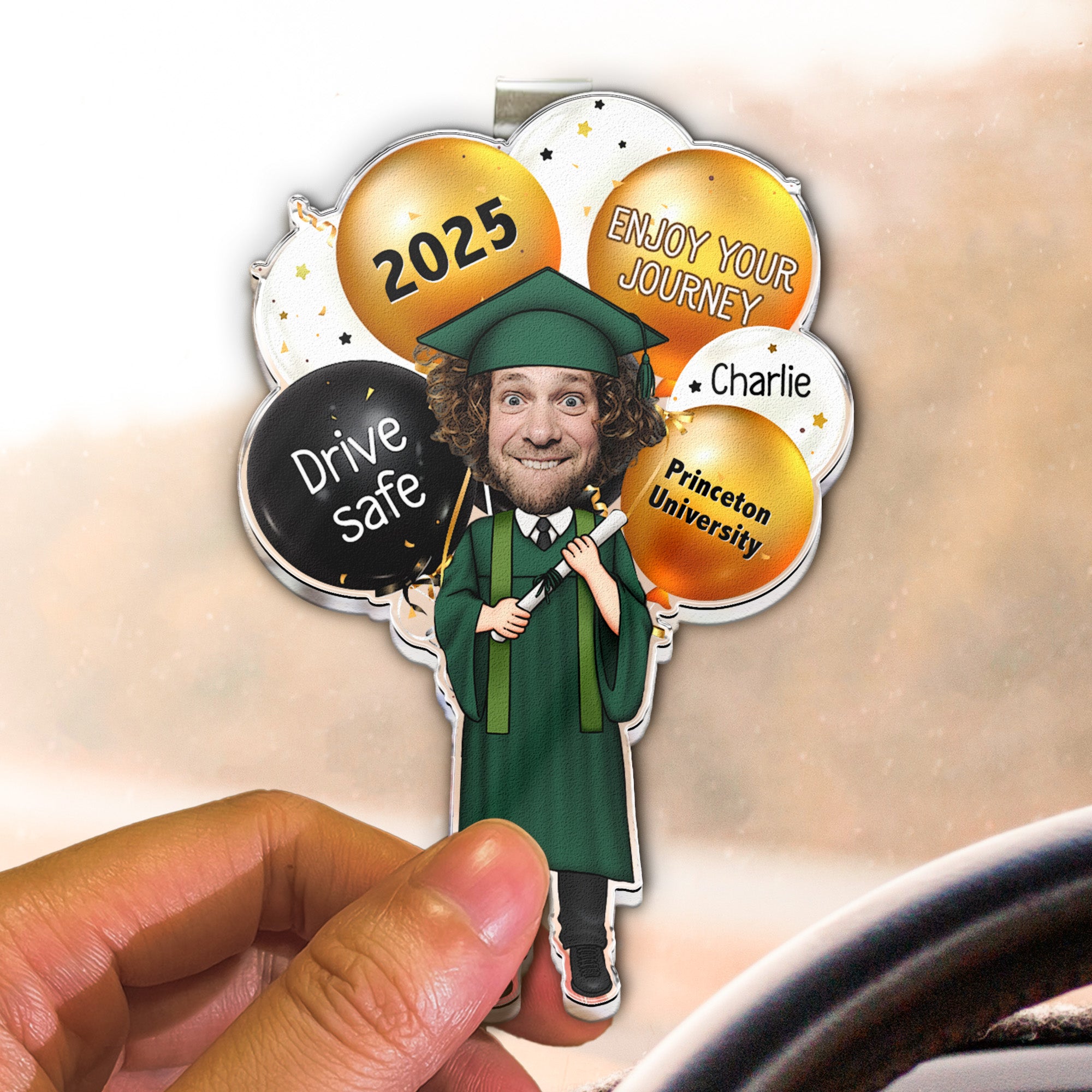 Drive Safely And Enjoy Your Journey Graduation Gift - Personalized Acrylic Photo Visor Clip