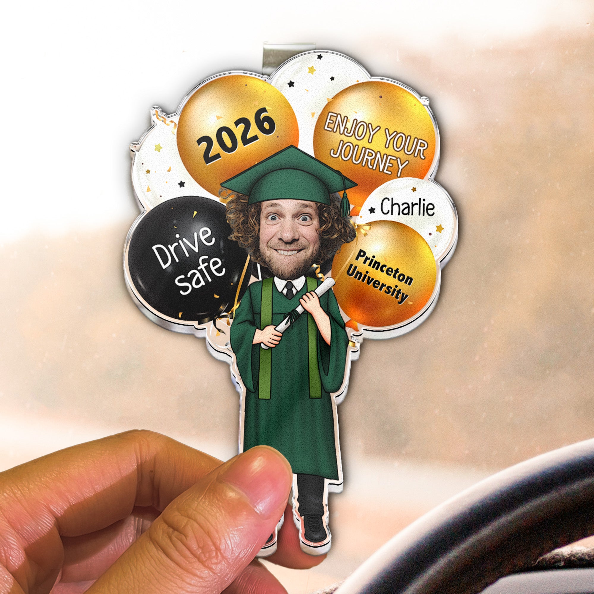 Drive Safely And Enjoy Your Journey Graduation Gift - Personalized Acrylic Photo Visor Clip