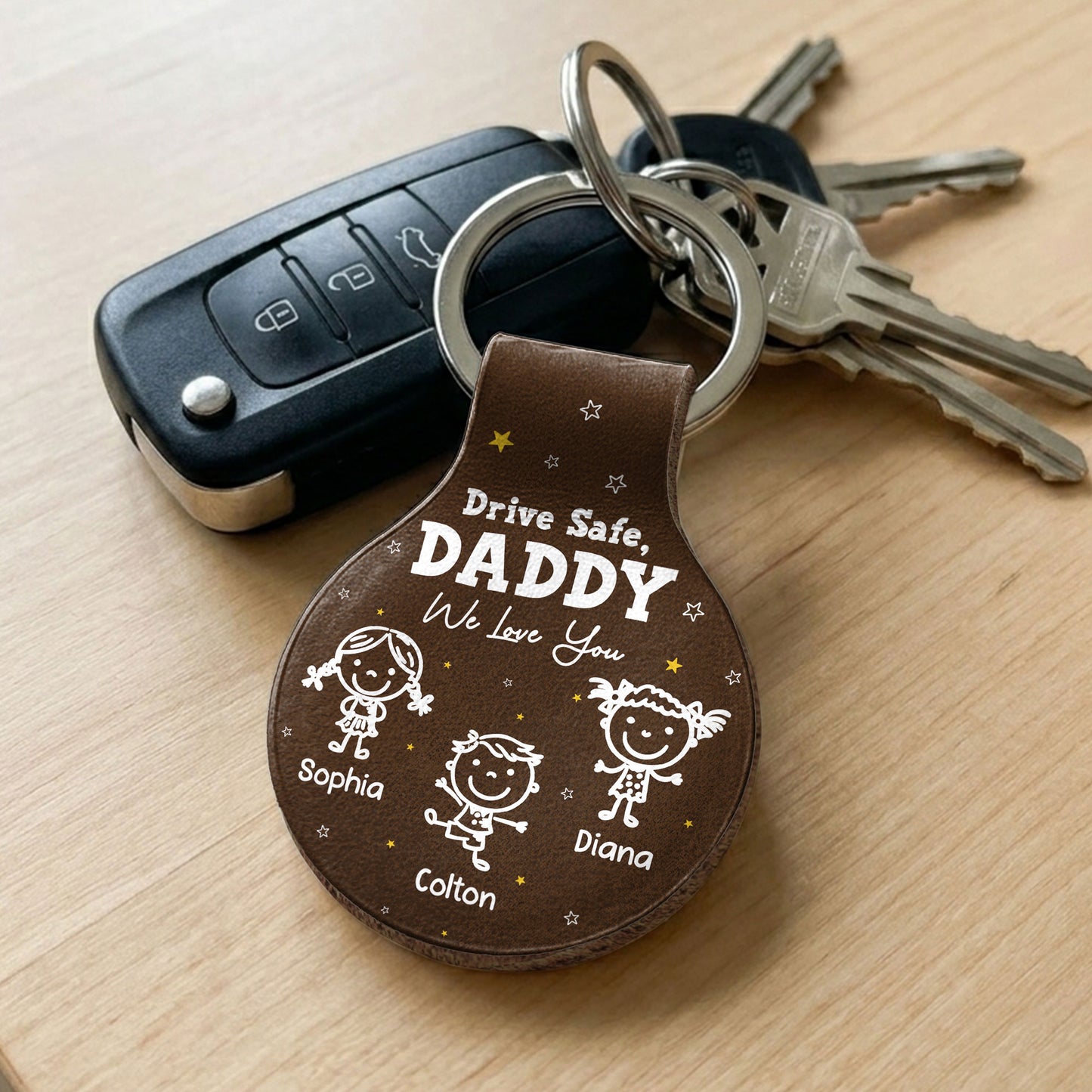 Drive-Safe,-Daddy-Mommy-Papa-Grandma-We-Love-You-Doodle-Kids-Personalized-Keychain-2