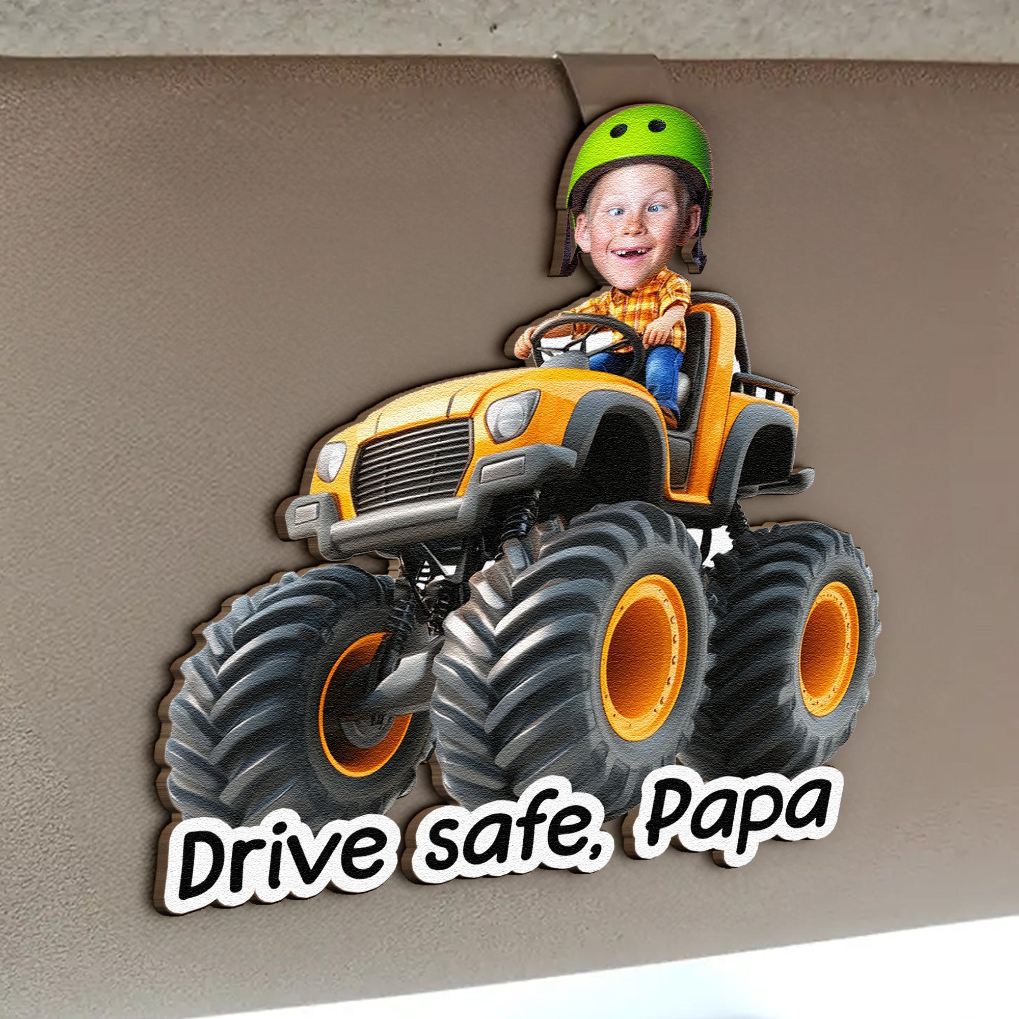 Drive-Safe,-Daddy,-Papa,-Mommy,-Grandma-Custom-Kids'-Face-Monster-Truck-Personalized-Car-Visor-Clip-3