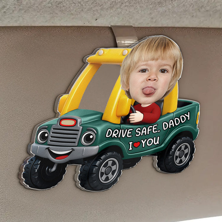 Drive-Safe,-Daddy,-Papa,-Mommy,-Uncle-Upload-Cute-Kid's-Photo-Personalized-Acrylic-Photo-Visor-Clip-3