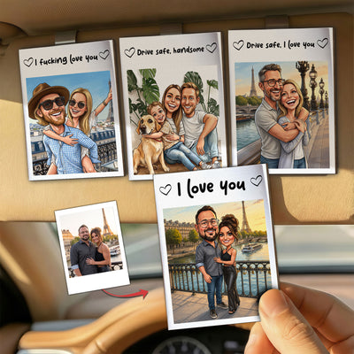 Drive Safe, Handsome - Caricature Your Photo Into Art - For Him, Her - Personalized Car Visor Clip