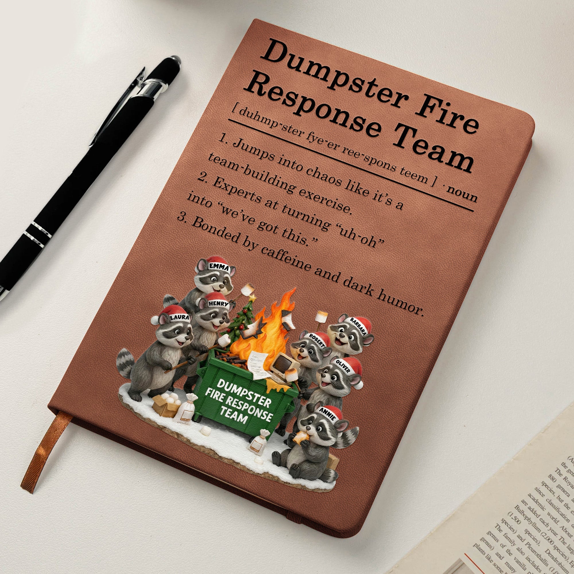 Dumpster On Fire Response Team - Funny Exchange Gift For Coworker Team - Personalized Leather Journal