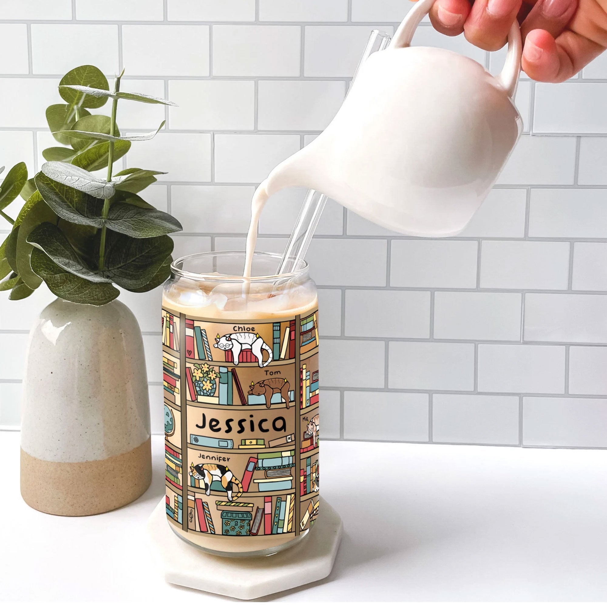 Easily Distracted By Cats And Books - Personalized Clear Glass Cup
