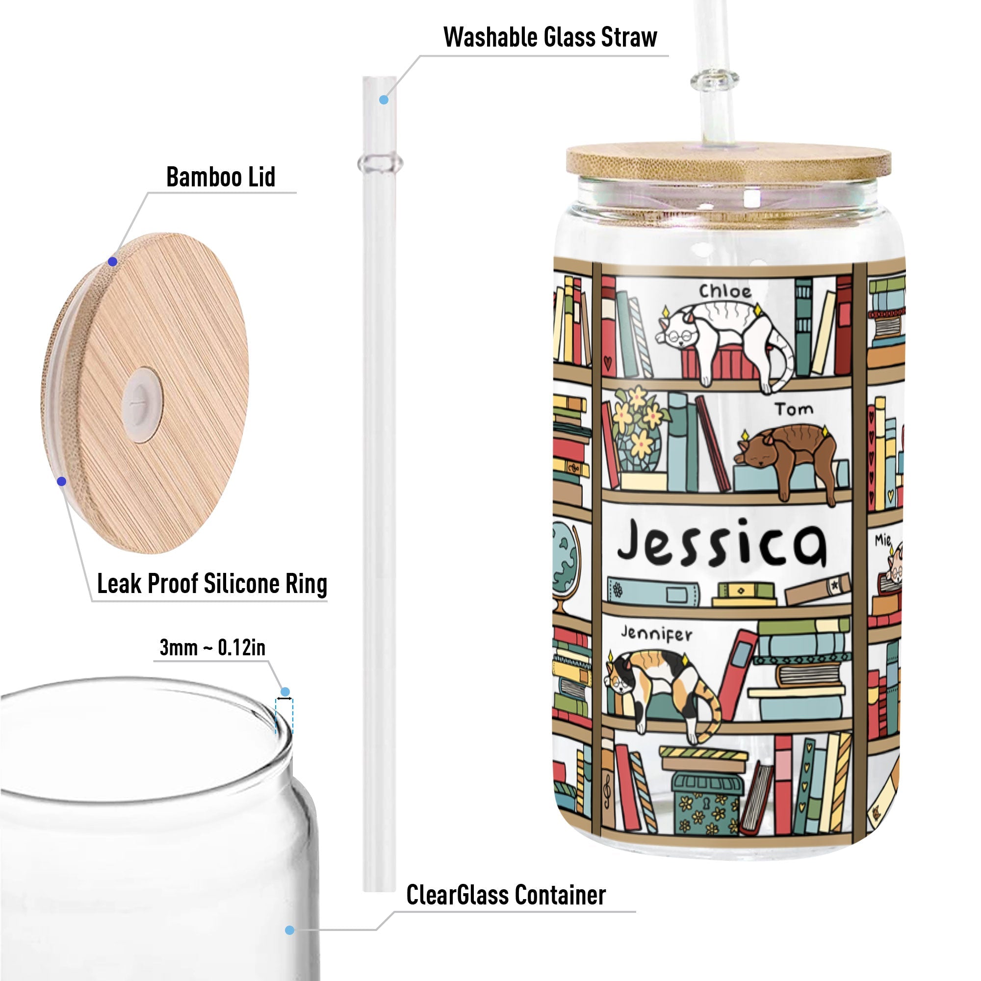 Easily Distracted By Cats And Books - Personalized Clear Glass Cup