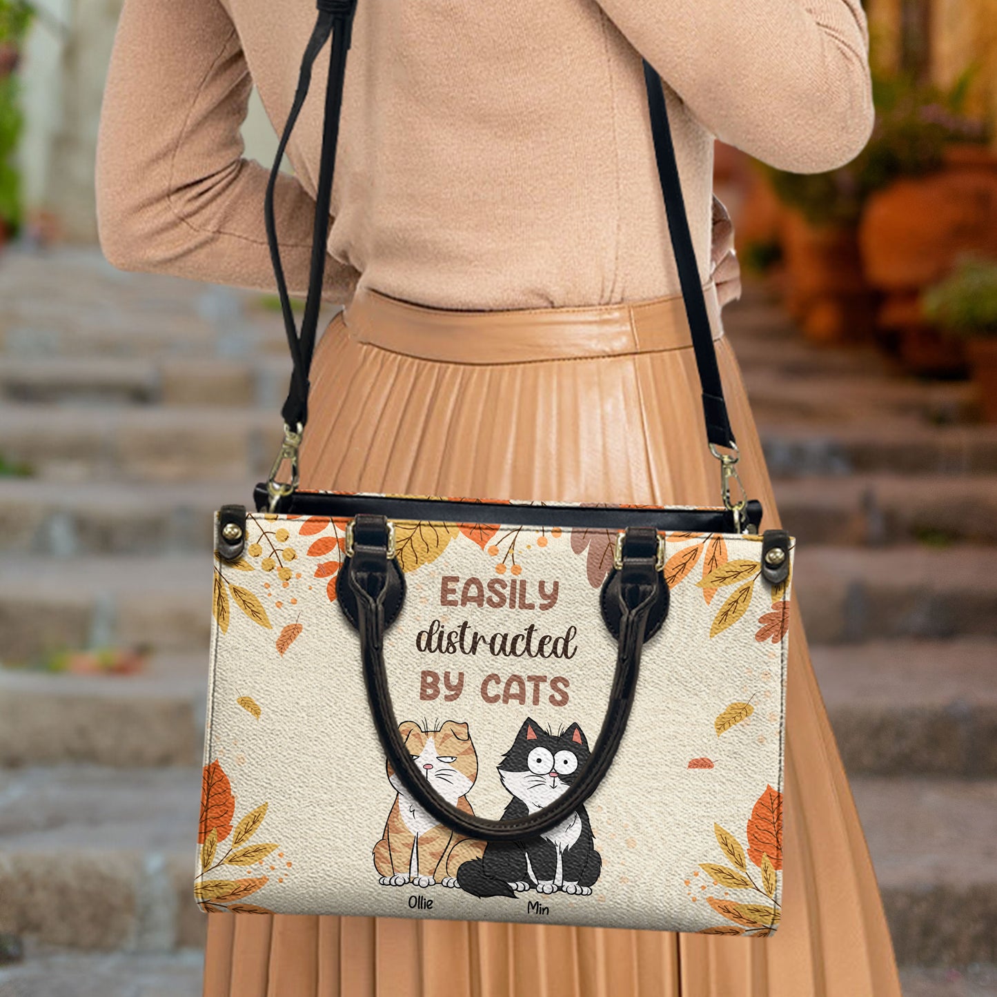 Easily Distracted By Cats - Personalized Leather Bag