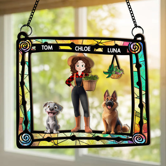 Easily Distracted By Dogs & Plants - Personalized Window Hanging Suncatcher Ornament