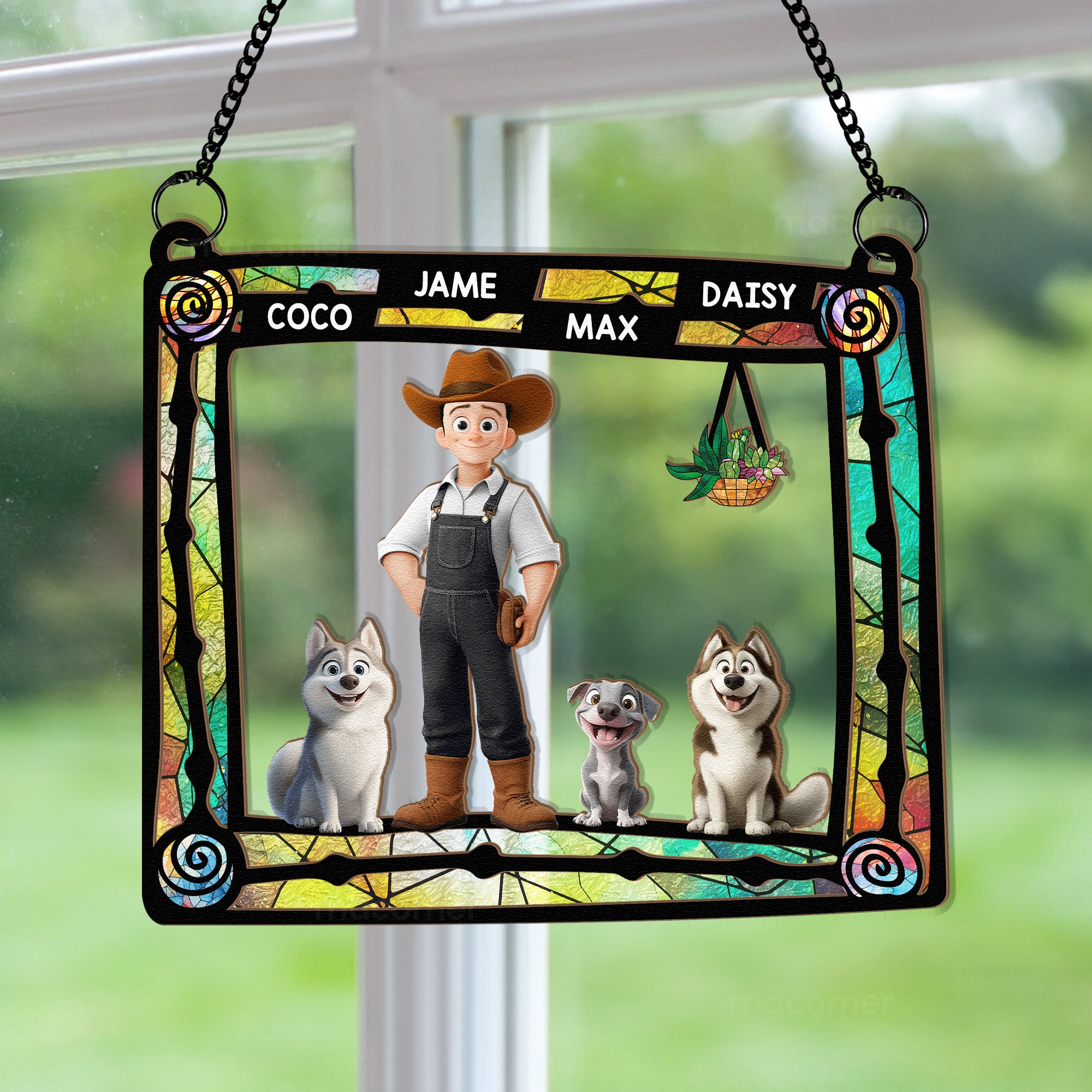 Easily Distracted By Dogs & Plants - Personalized Window Hanging Suncatcher Ornament