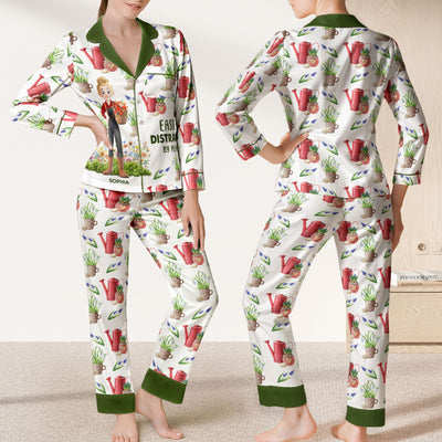 Easily Distracted By Plants - Personalized Satin Pajama Set
