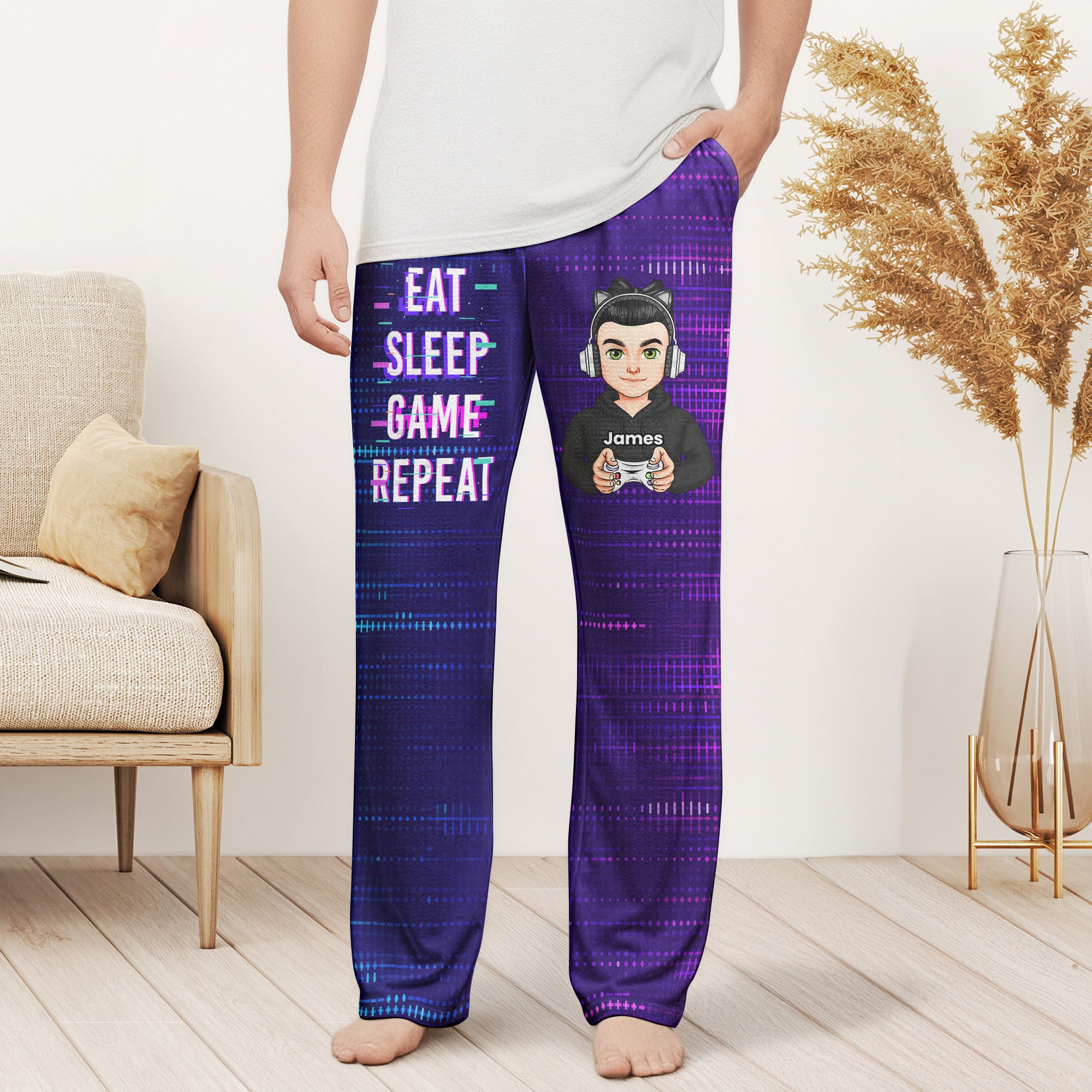 Eat Sleep Game Repeat - Personalized Sweatpants, Lounge Pants With Pockets