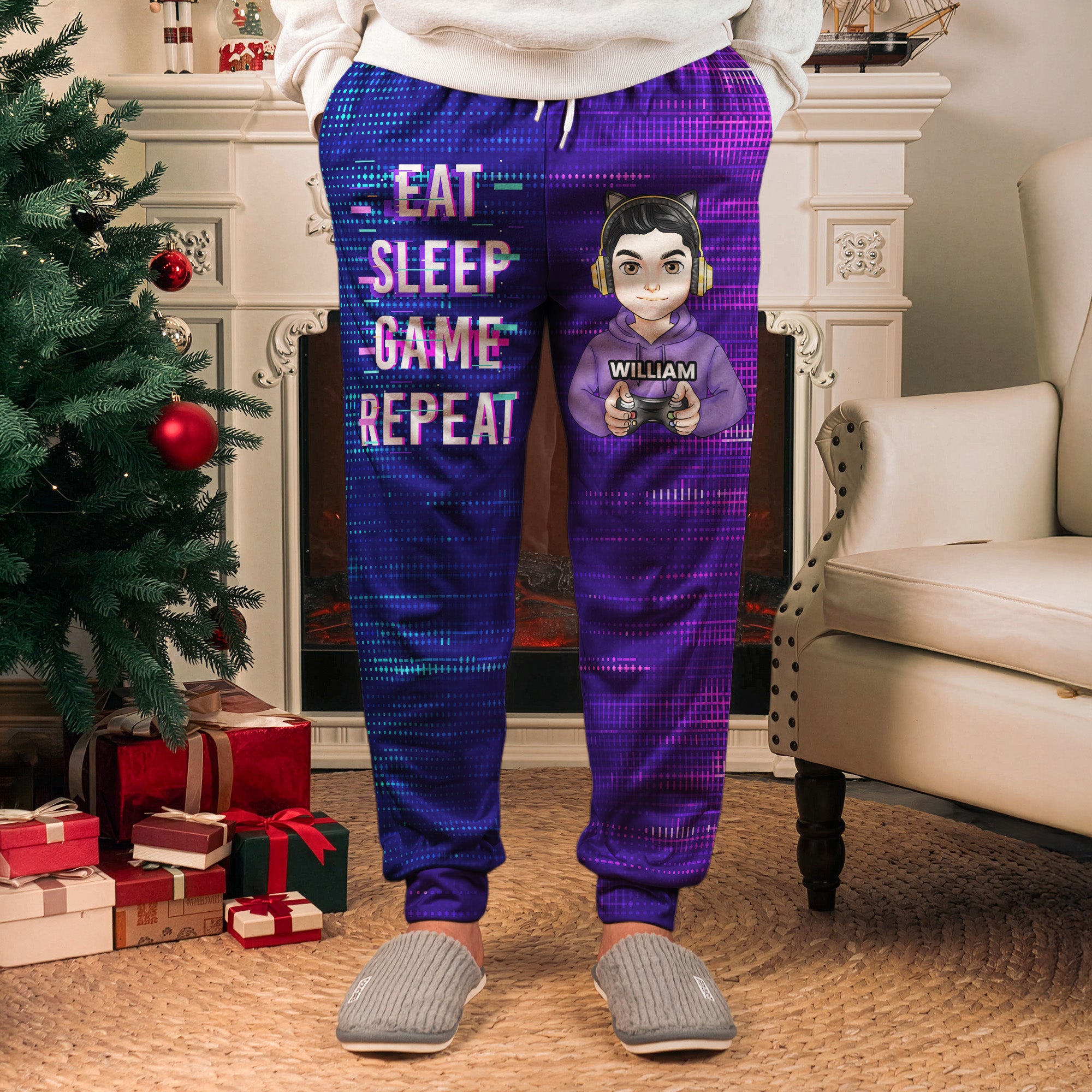 Eat Sleep Game Repeat - Personalized Sweatpants, Lounge Pants With Pockets