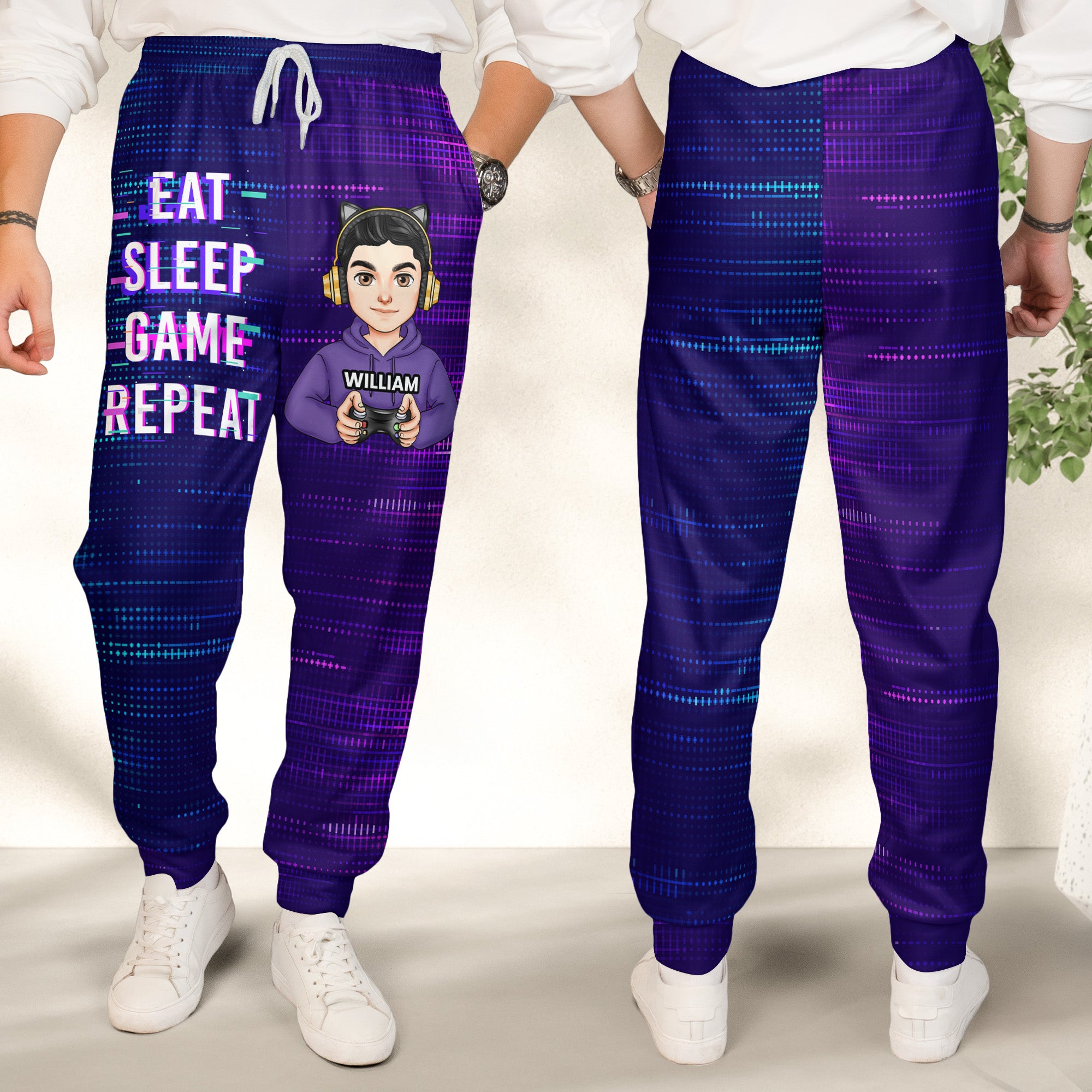 Eat Sleep Game Repeat - Personalized Sweatpants, Lounge Pants With Pockets