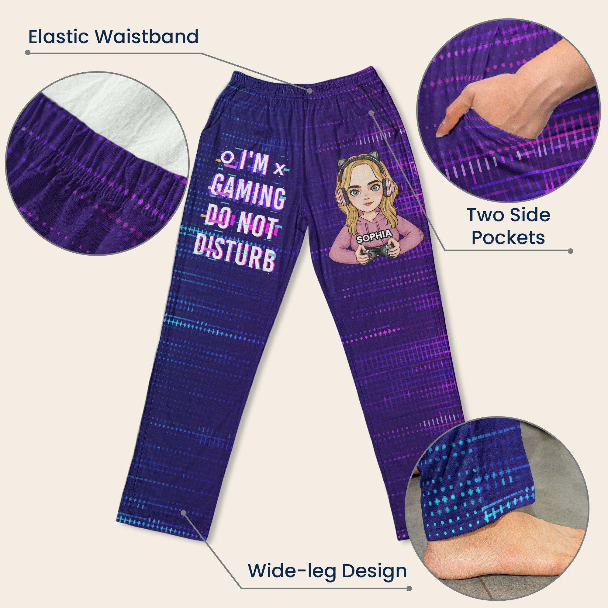 Eat Sleep Game Repeat - Personalized Sweatpants, Lounge Pants With Pockets