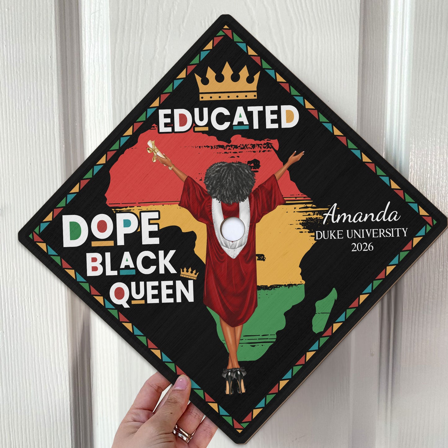 Educated Dope Black King Queen - Personalized Graduation Cap Topper