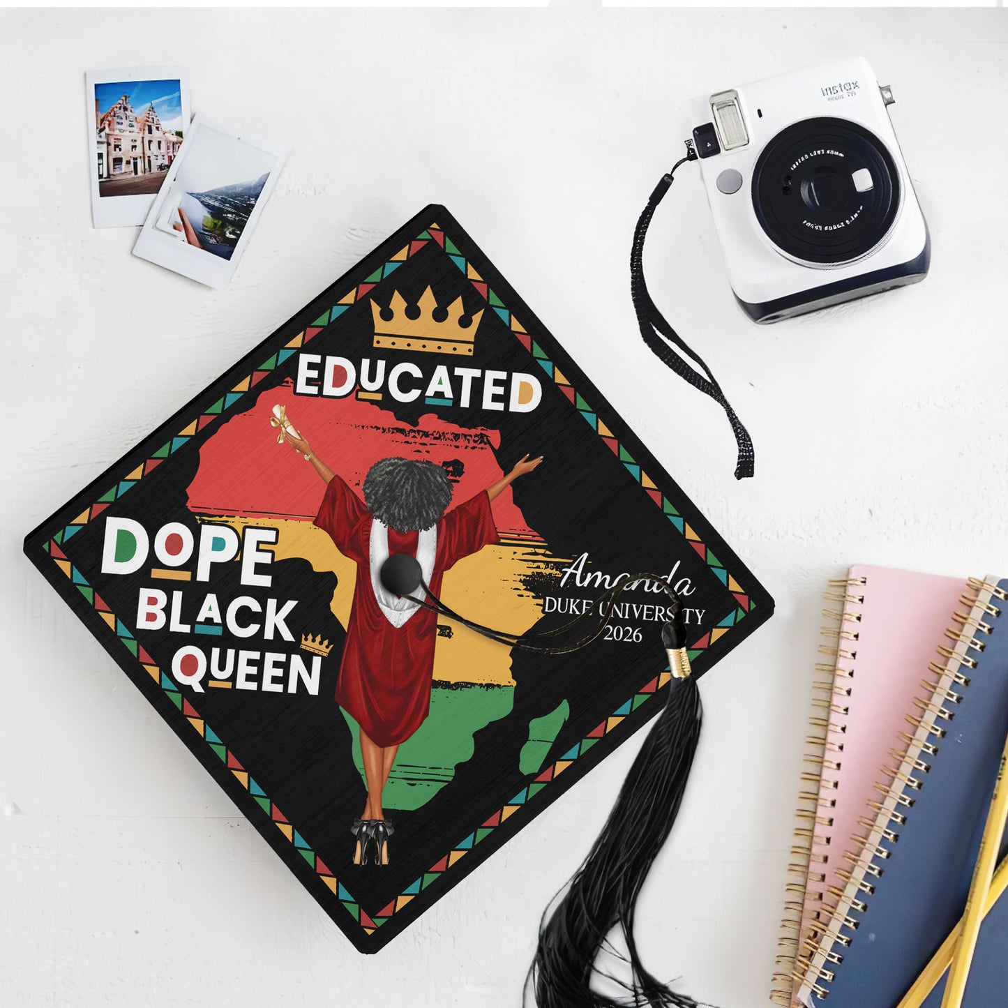 Educated Dope Black King Queen - Personalized Graduation Cap Topper