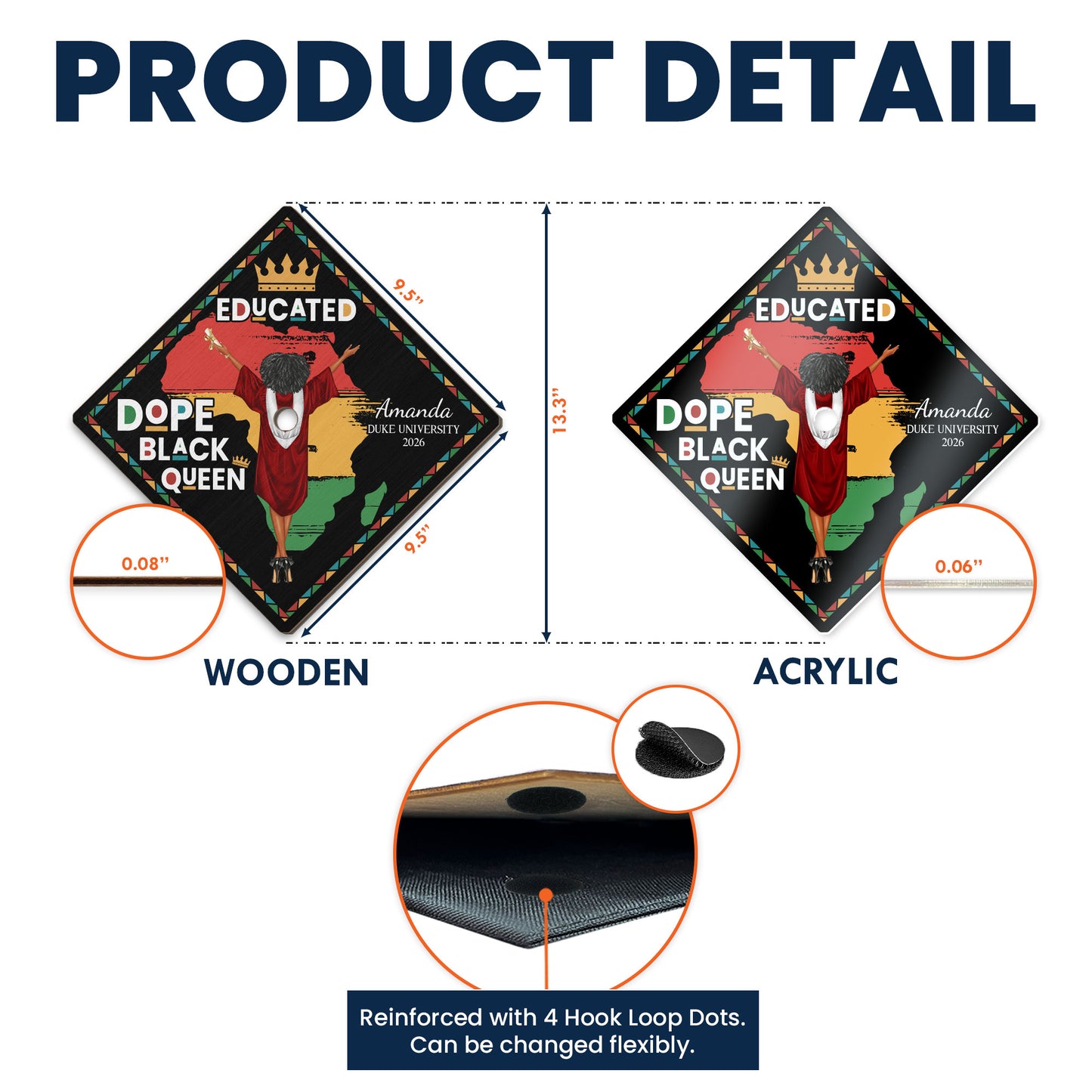 Educated Dope Black King Queen - Personalized Graduation Cap Topper