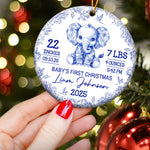 Elephant Baby First Christmas Toile Style - Personalized Ceramic Ornament