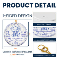 Elephant Baby First Christmas Toile Style - Personalized Ceramic Ornament