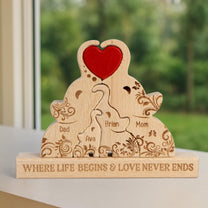 Elephant Family Custom Names - Personalized Wooden Elephant Family Puzzle