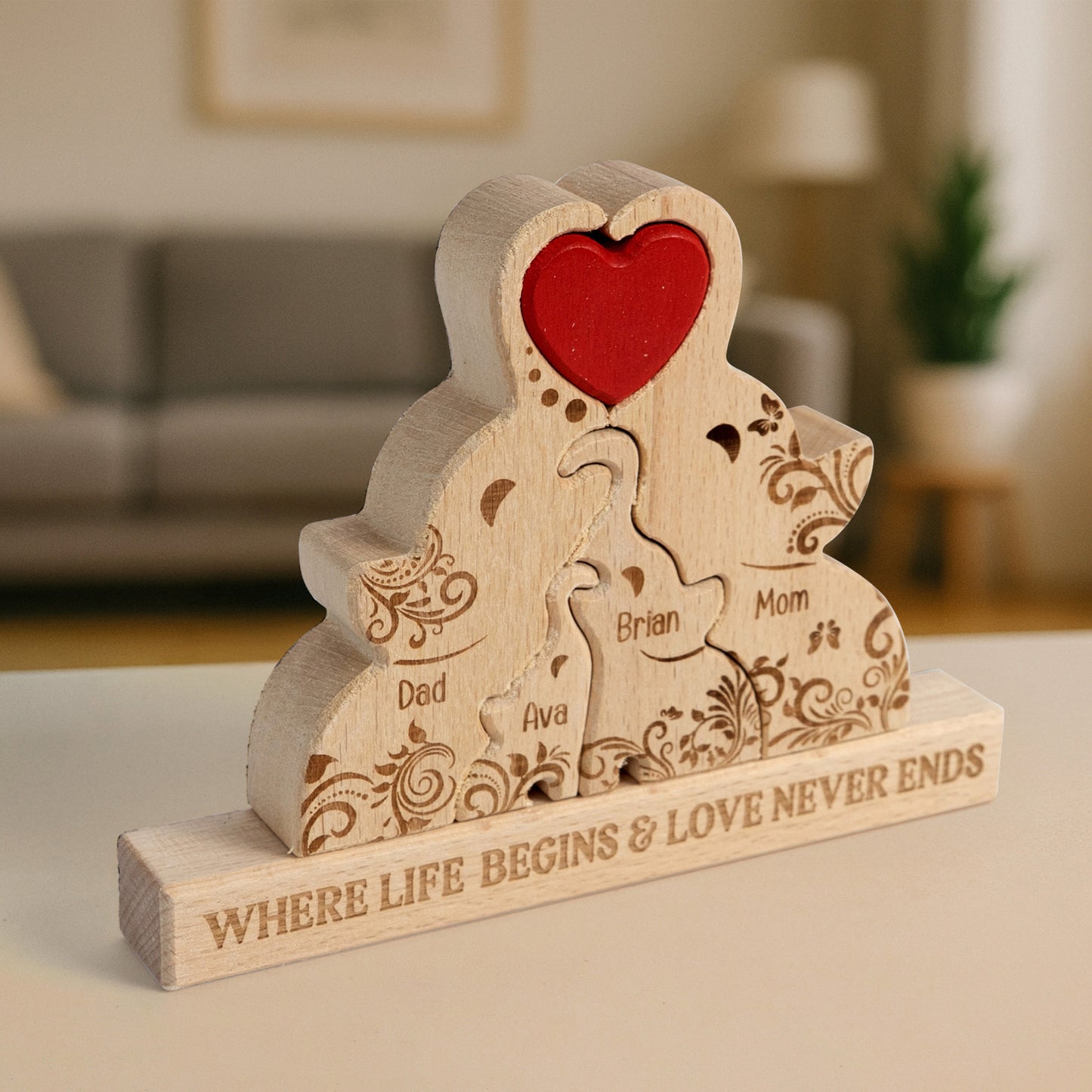Elephant Family Custom Names - Personalized Wooden Elephant Family Puzzle