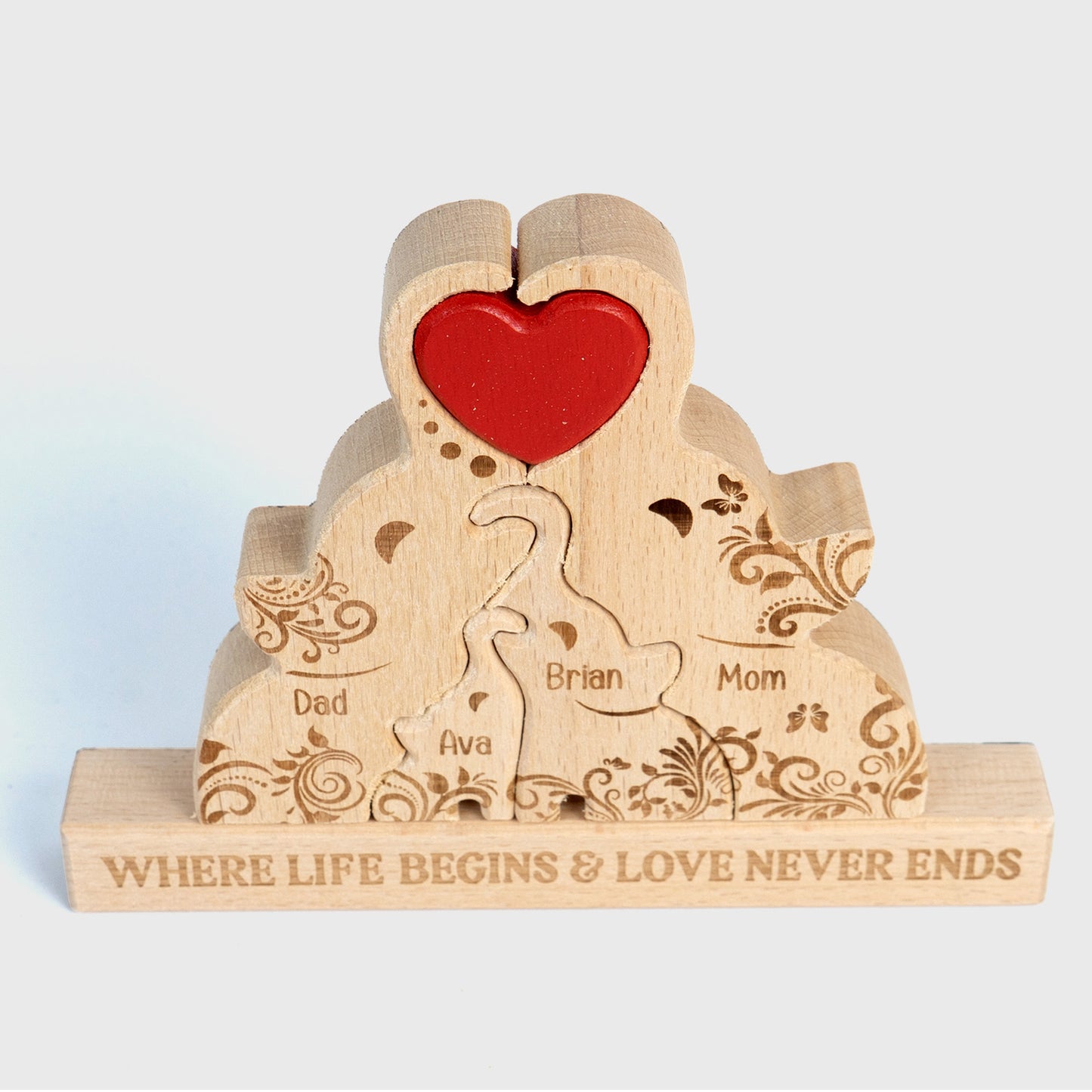 Elephant Family Custom Names - Personalized Wooden Elephant Family Puzzle