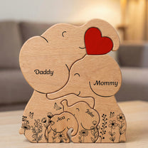 Elephant Family Parents & Kids - Custom Names - Mother's Day Gift - Personalized Wooden Family Puzzle