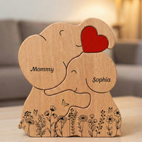 Elephant Family Parents & Kids - Custom Names - Mother's Day Gift - Personalized Wooden Family Puzzle