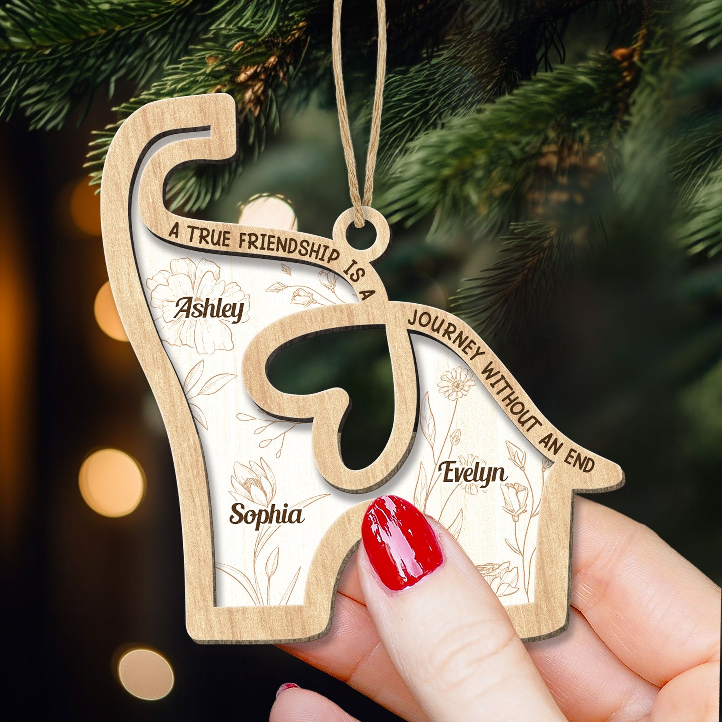 Elephant Friendship - Journey Without An End - Personalized Wooden Ornament