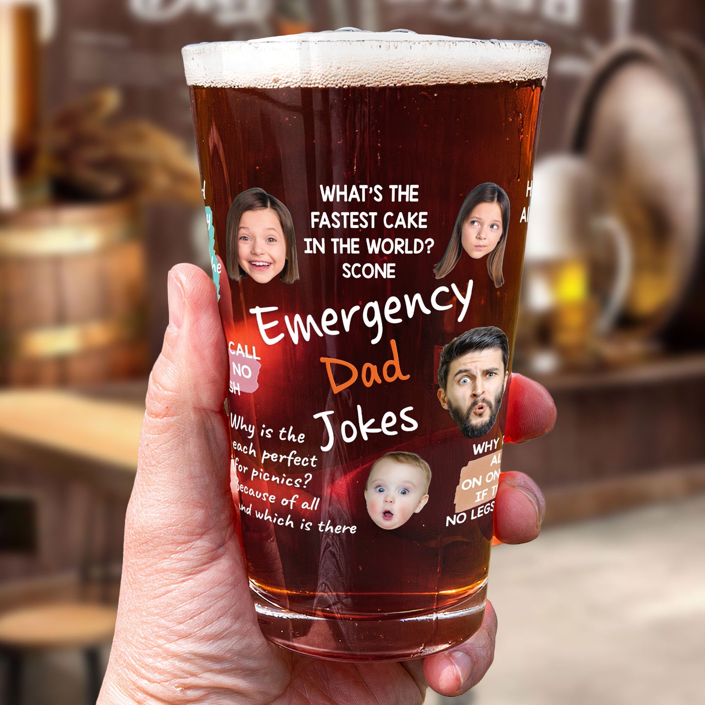 Emergency Dad Jokes Custom Funny Faces - Personalized Photo Beer Glass