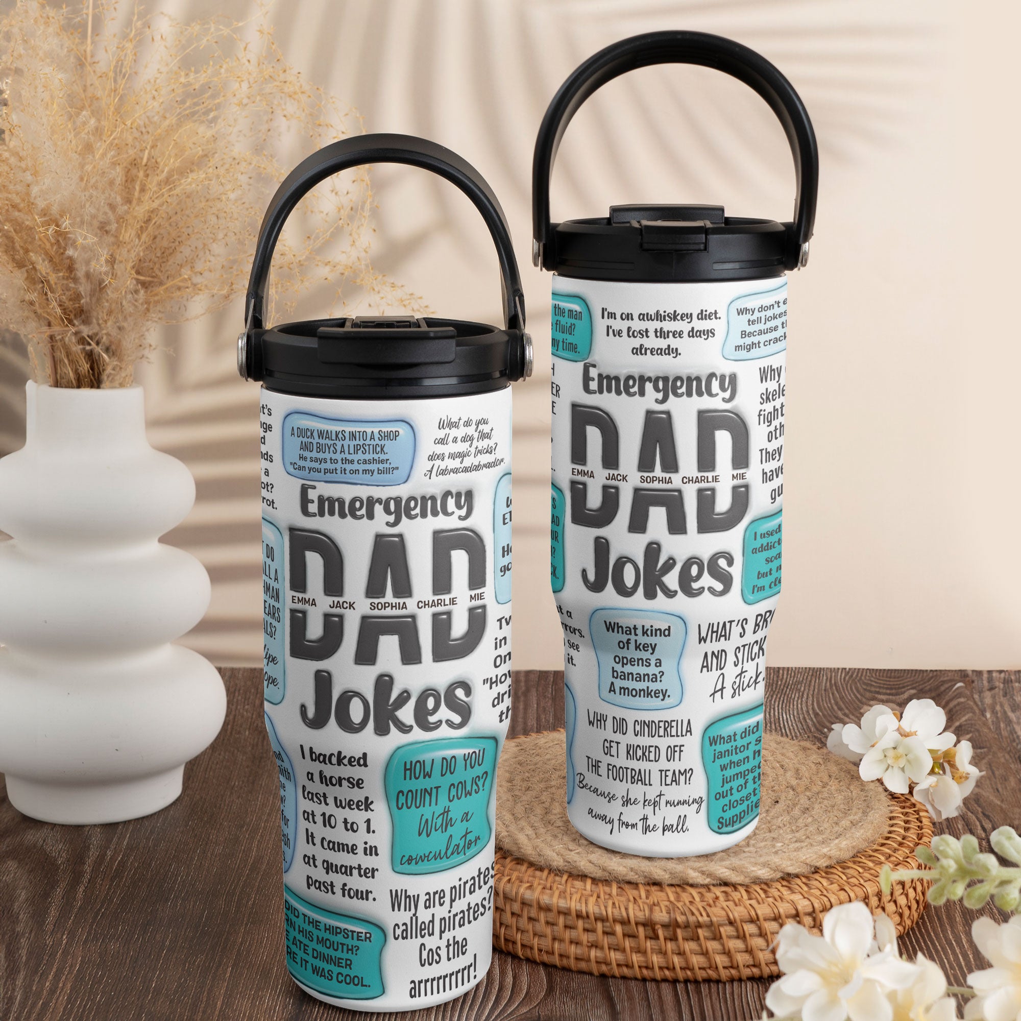 Emergency Dad Jokes - Personalized 30oz Tumbler With Handle
