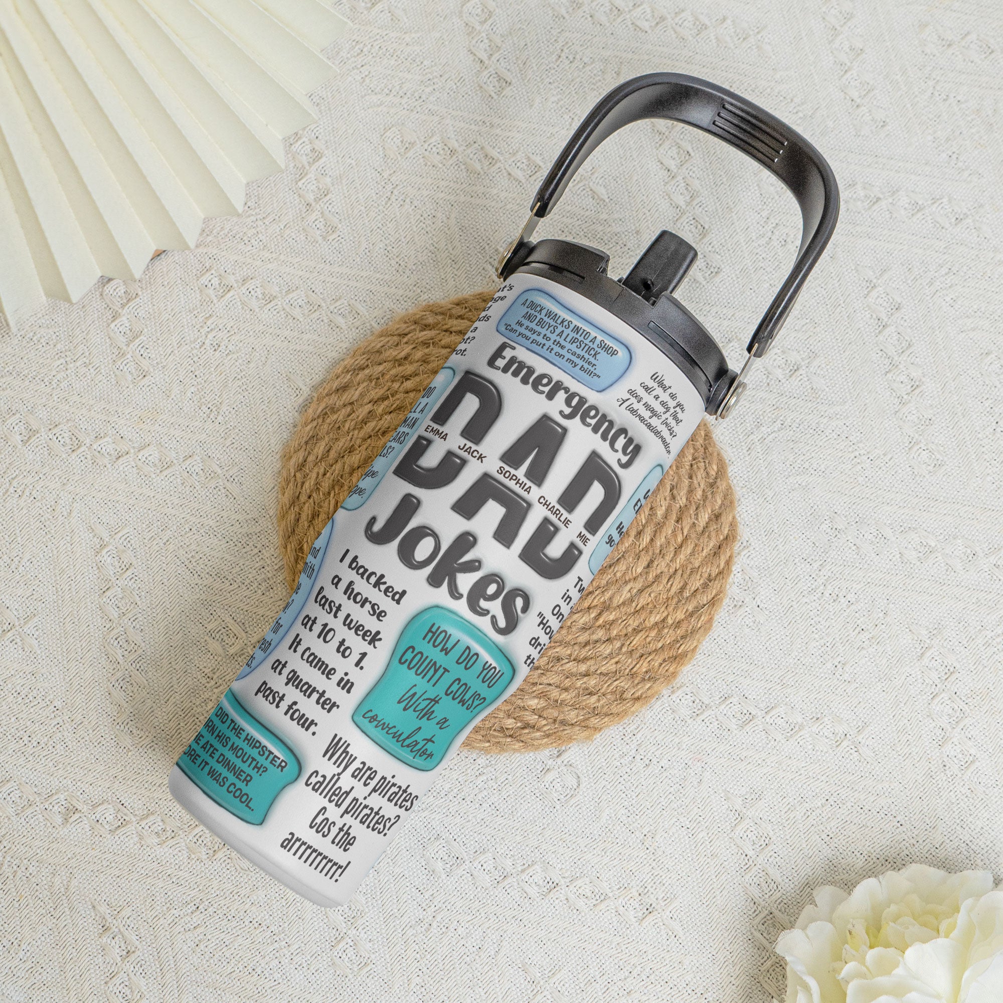 Emergency Dad Jokes - Personalized 30oz Tumbler With Handle